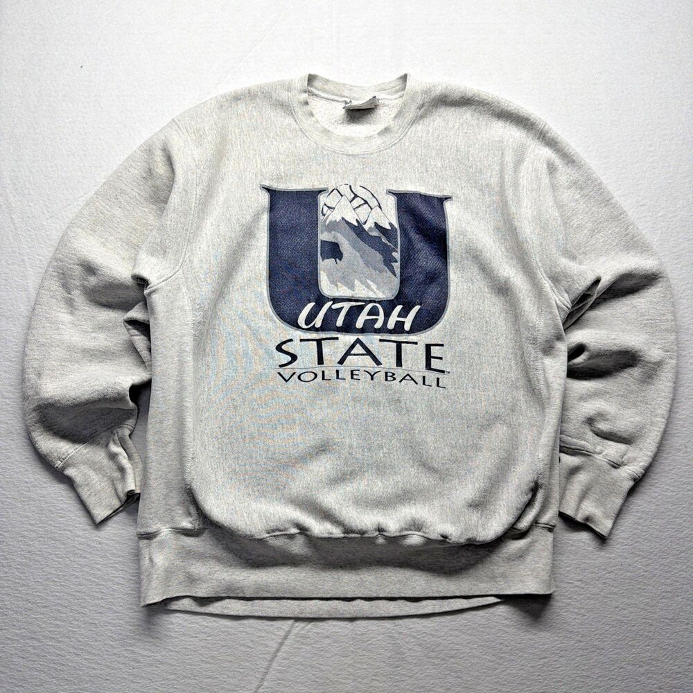 Vintage 90s Lee Cross Grain Utah State Volleyball Sweatshirt USA Made Aggies XL